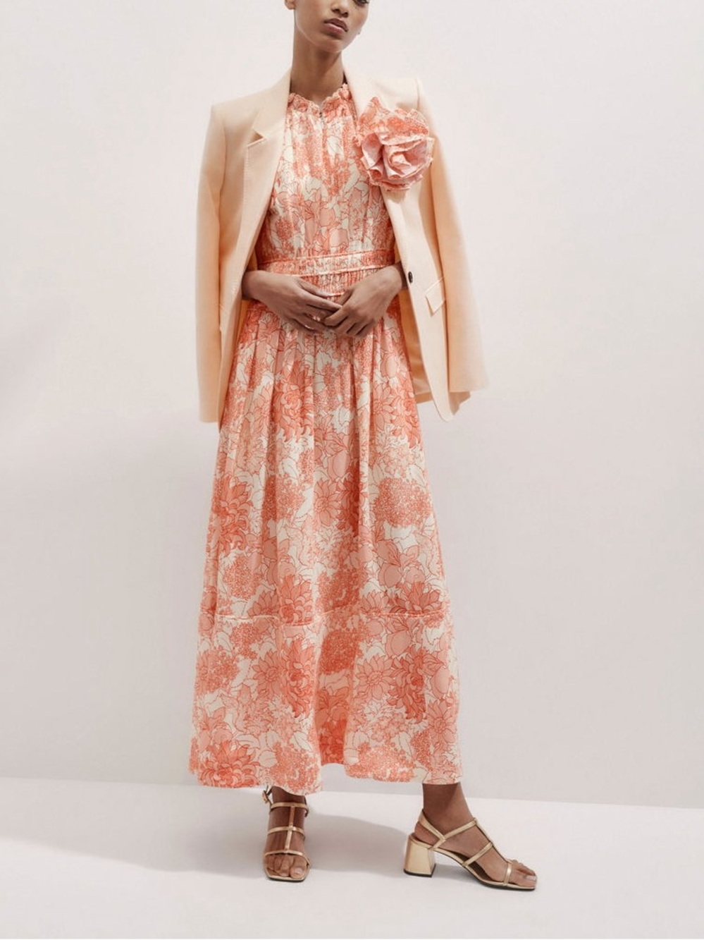 Me+EM Linen Stencil Meadow Maxi Dress US 12 NWT Wedding Sorority Gala Party